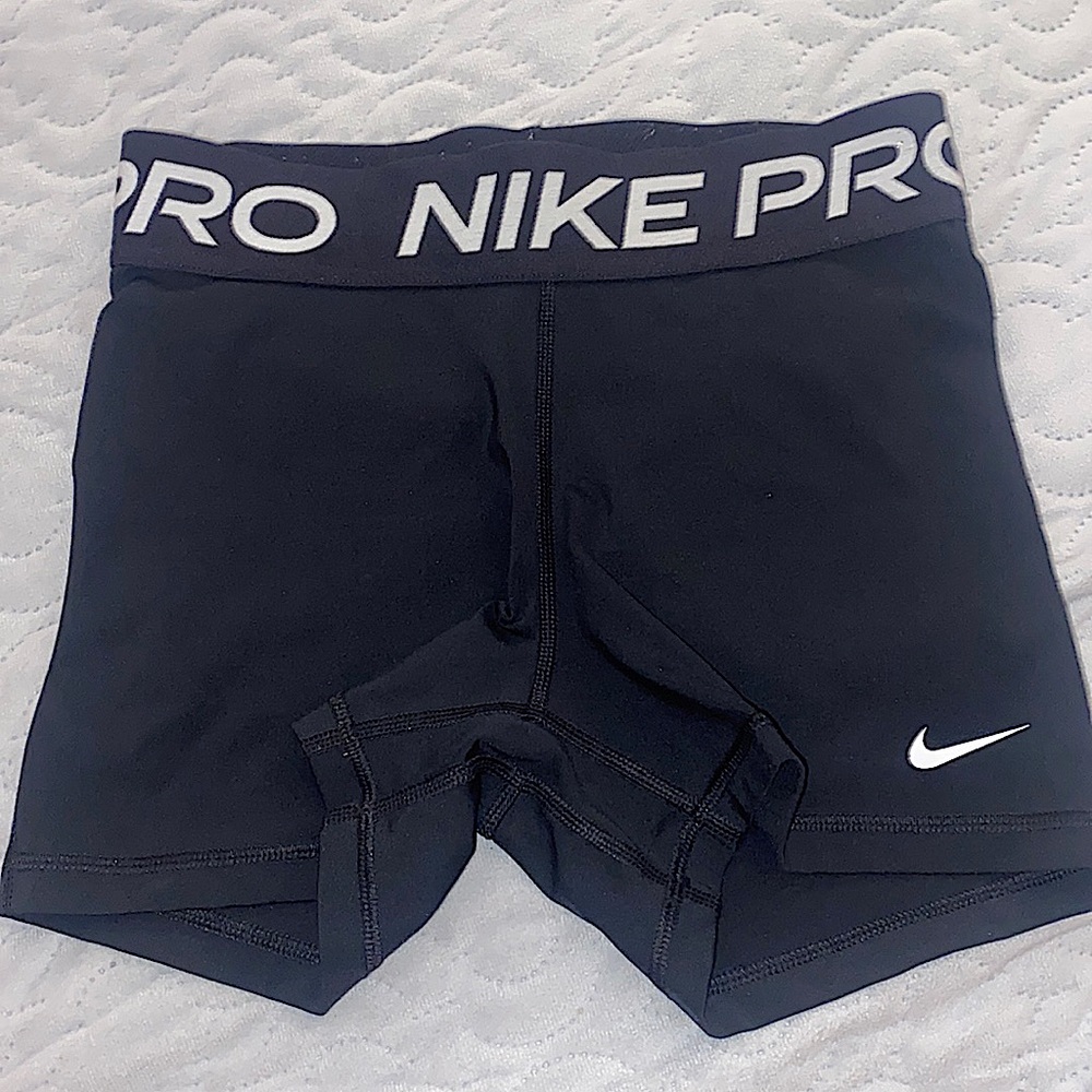 Nike Pro Black Athletic Compression Shorts with White Logo